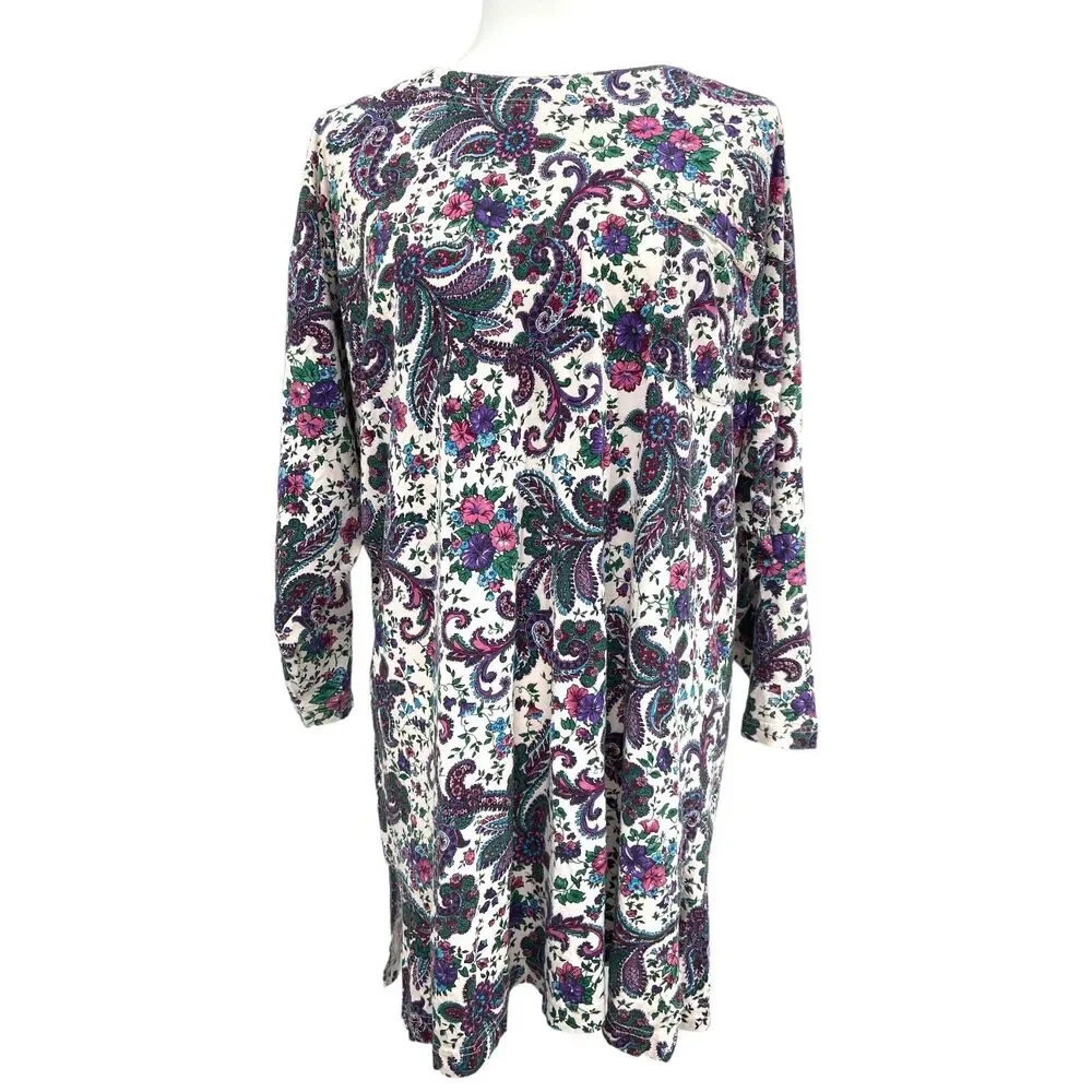 Victorias Secret Womens Gold Label Shirt M/L White Paisley‎ Long Pajama Shirt